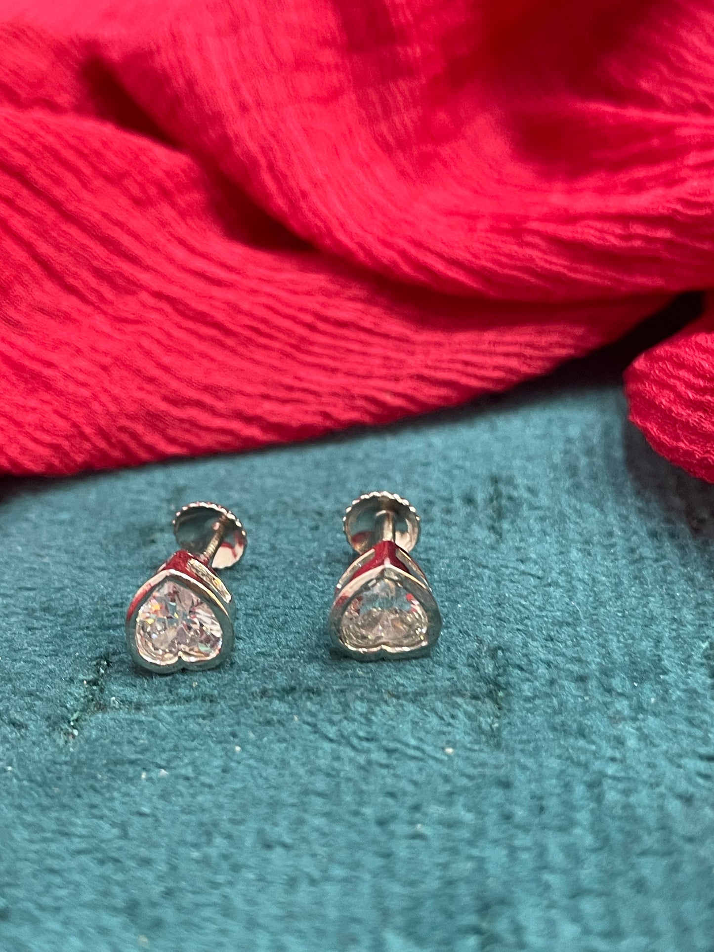92.5 Silver Heart Studs Pair