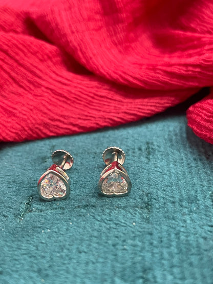 92.5 Silver Heart Studs Pair
