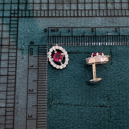 92.5 Sterling Silver Earrings for Women | Oval Pink Stone with Open White Stone Halo pair