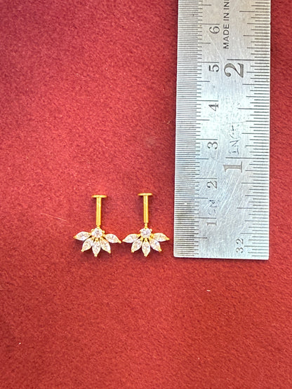 92.5 Silver Gold Plated Half Flower Bugadi Pair | Minimal Floral Elegant Design | Jewellery