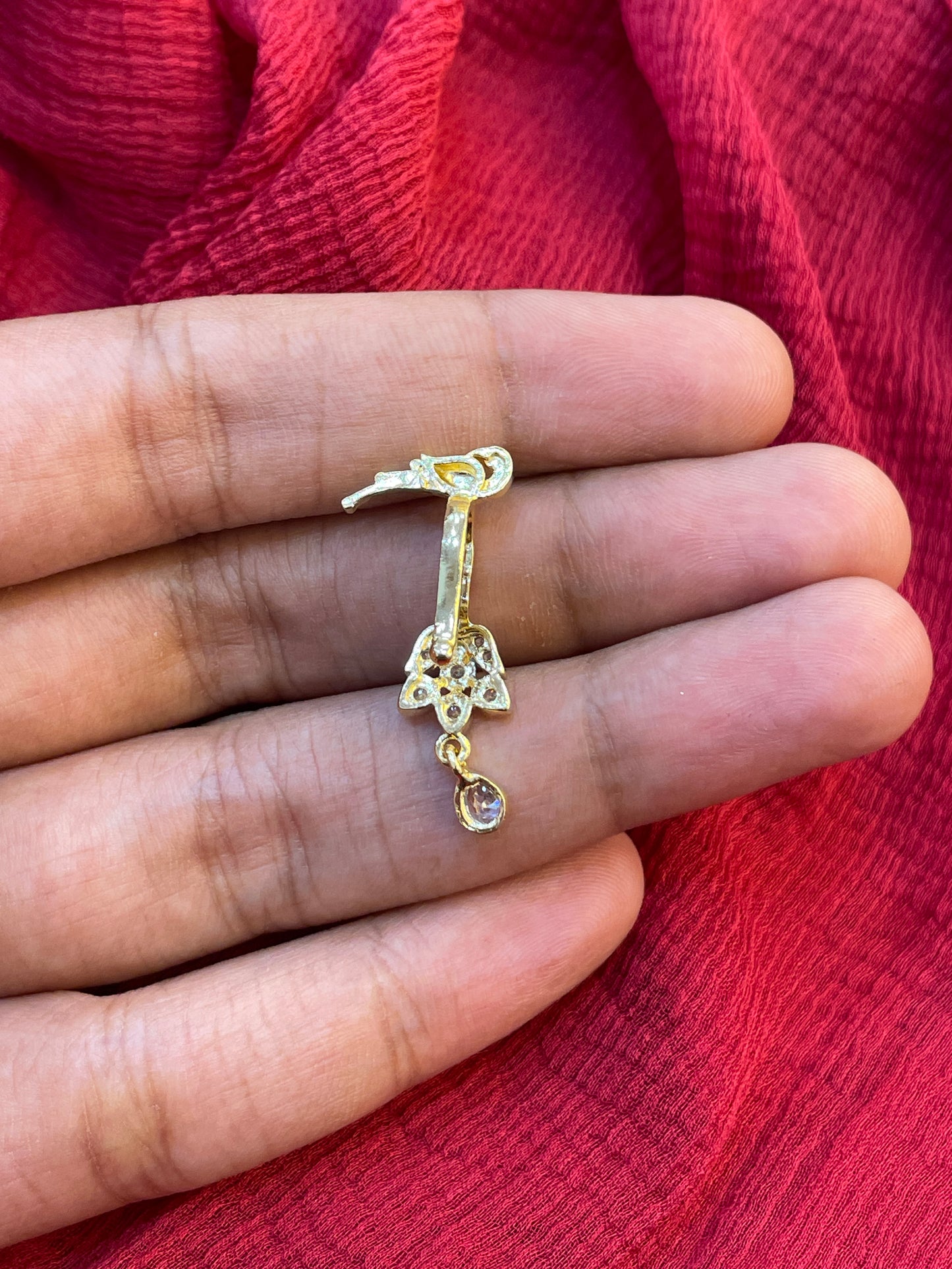 92.5 Silver Parrot Press-On Bugadi for Women | Temple Style Non-Piercing Ear Cuff | Traditional Jewellery