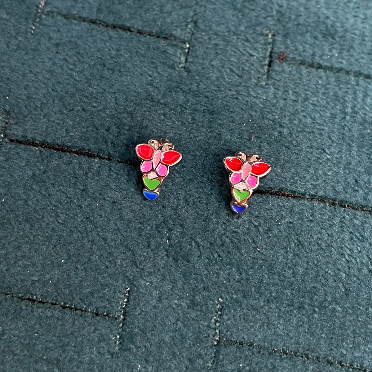 92.5 Sterling Silver Multicolour Enamel Butterfly Huggie Hoop Earrings for Kids