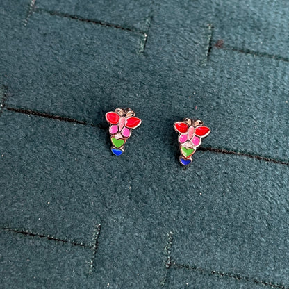 92.5 Sterling Silver Multicolour Enamel Butterfly Huggie Hoop Earrings for Kids