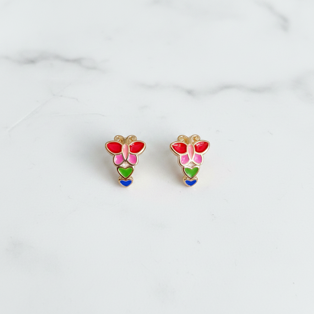 92.5 Sterling Silver Multicolour Enamel Butterfly Huggie Hoop Earrings for Kids