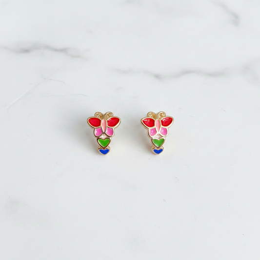 92.5 Sterling Silver Multicolour Enamel Butterfly Huggie Hoop Earrings for Kids