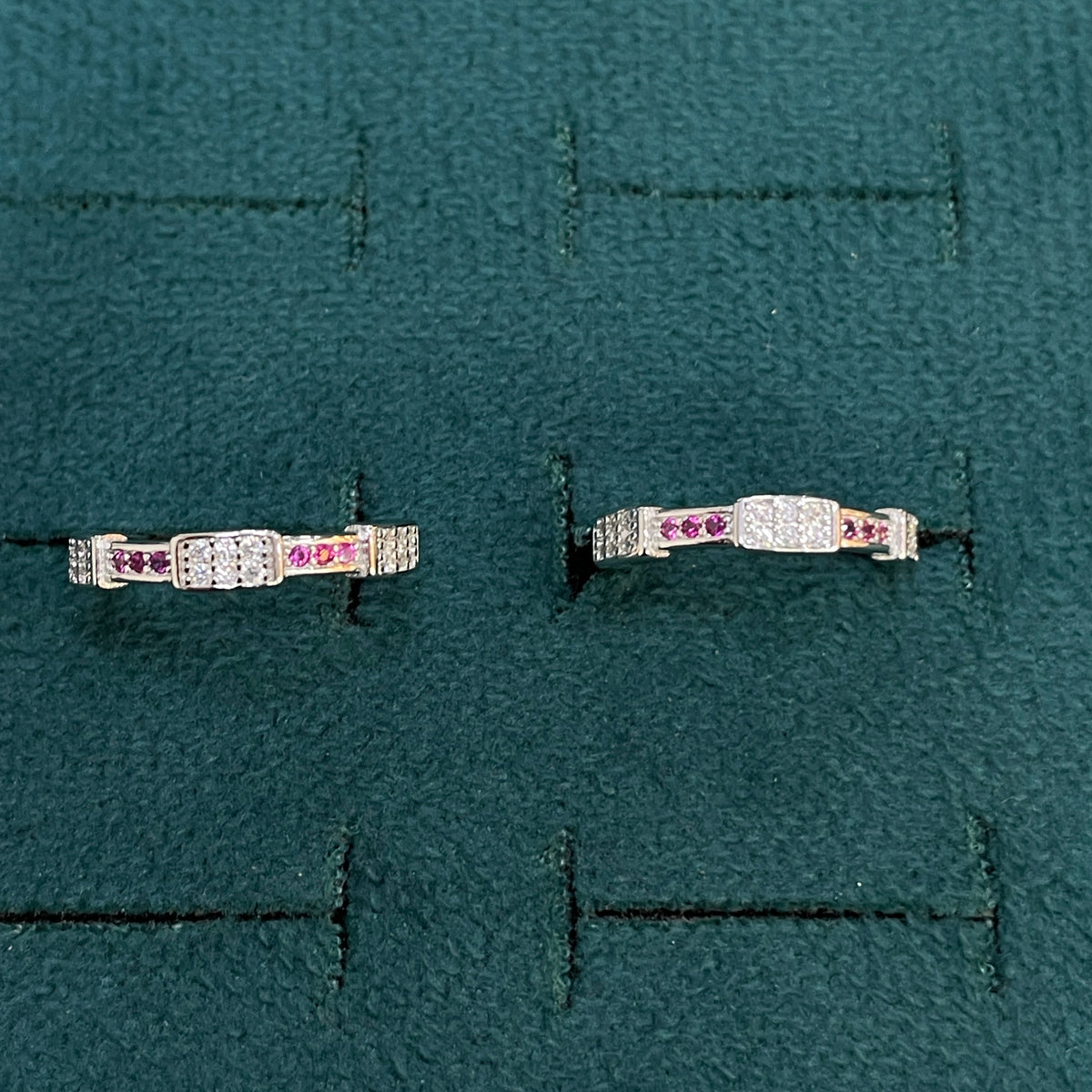 92.5 Silver Pink & White CZ Pave Block Toe Rings for Women