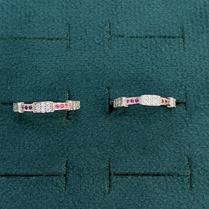 92.5 Silver Pink & White CZ Pave Block Toe Rings for Women