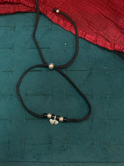 92.5 Silver Thread Anklet with Double Heart Charm - single pc