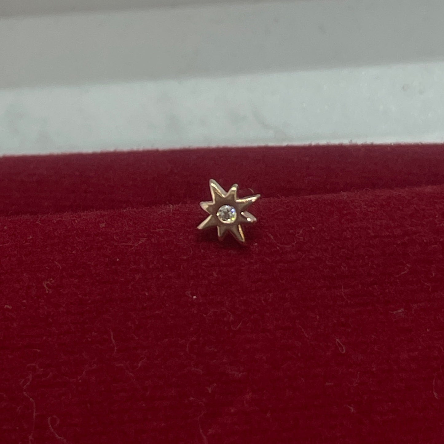 Rose Gold Plated 92.5 Sterling Silver Eight-Point North Star CZ Stud Earrings for Women | Petite Open Star CZ Centre | Second Piercing Earring Pair