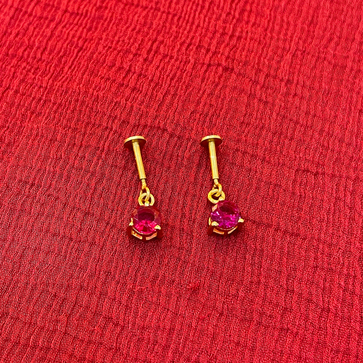 925 Silver Gold Plated Ruby Dangler Bugadi Pair