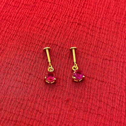925 Silver Gold Plated Ruby Dangler Bugadi Pair