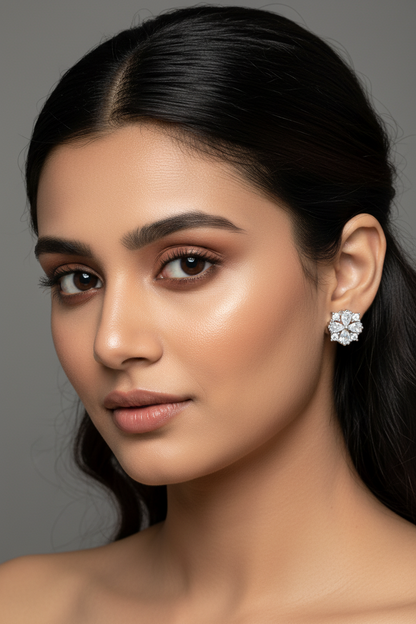 92.5 Silver Classy Flower Studs | Elegant Minimal Design | Jewellery