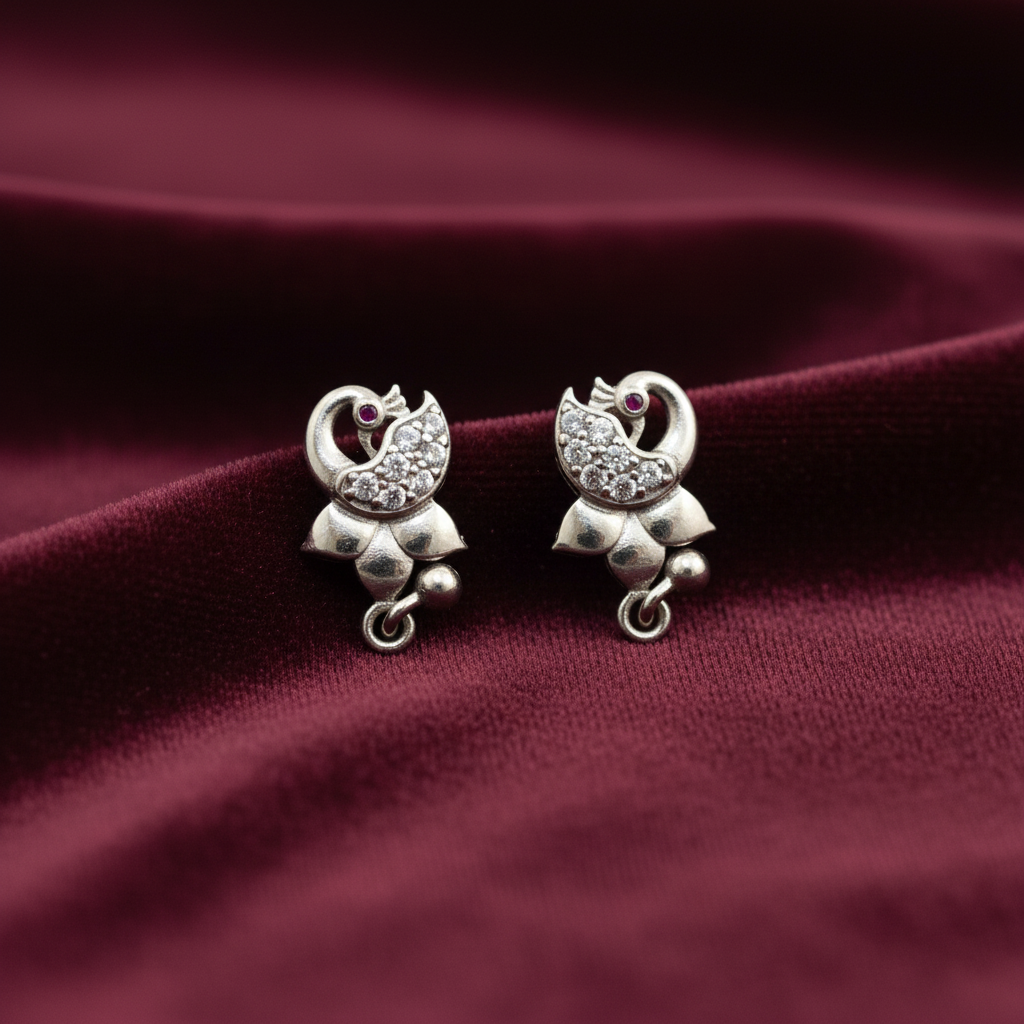 92.5 Silver Peacock Drop Earrings
