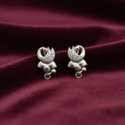 92.5 Silver Peacock Drop Earrings