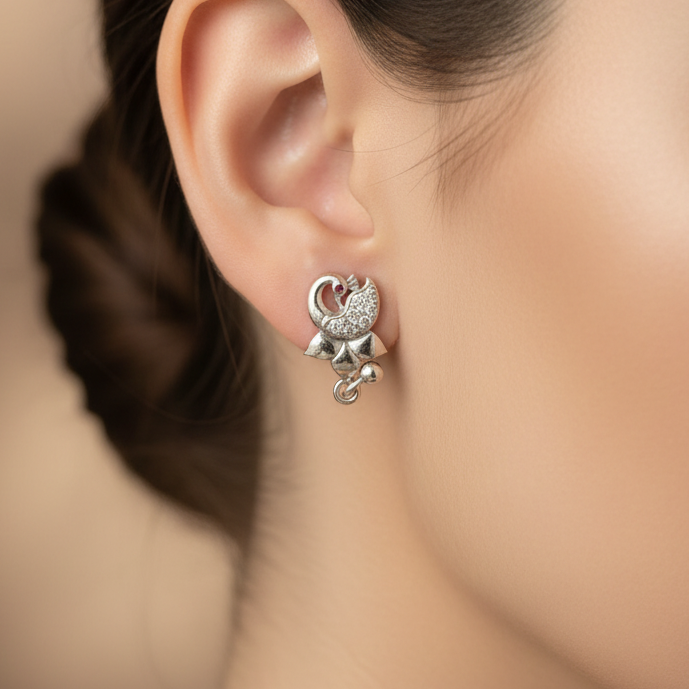 92.5 Silver Peacock Drop Earrings
