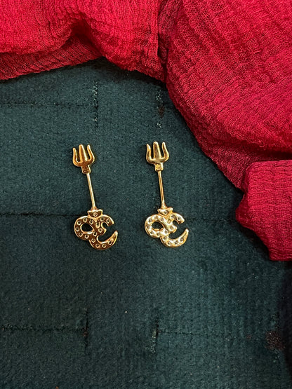 925 Silver Gold Plated Om Trishul Bugadi