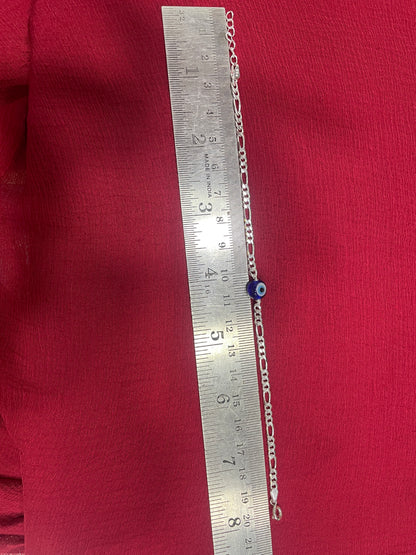 925 Silver Evileye Figaro Bracelet - 8 Inch