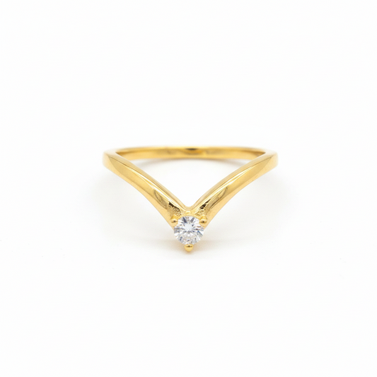 92.5 Sterling Silver Gold Plated CZ Solitaire Finger Ring