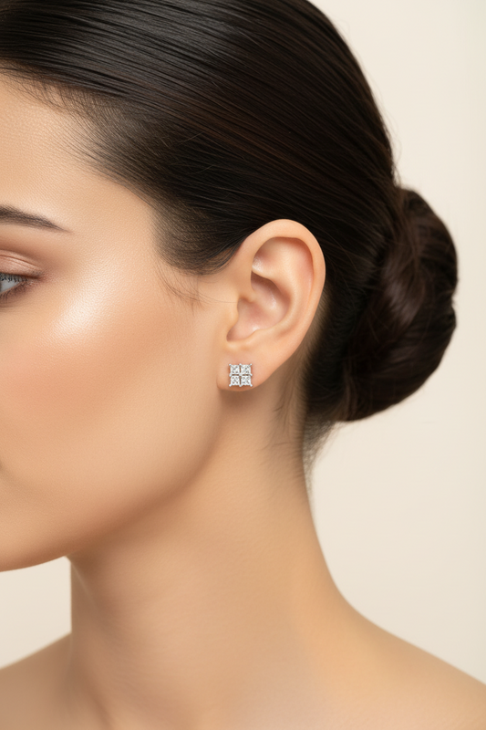 92.5 Silver Square Earrings for Women | Stylish Geometric Design | Elegant Daily Wear Jewellery