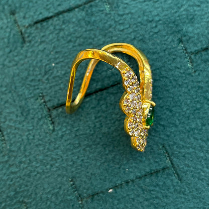 92.5 Silver Gold Plated White CZ Pave Green CZ Teardrop Vanki Ring for Women