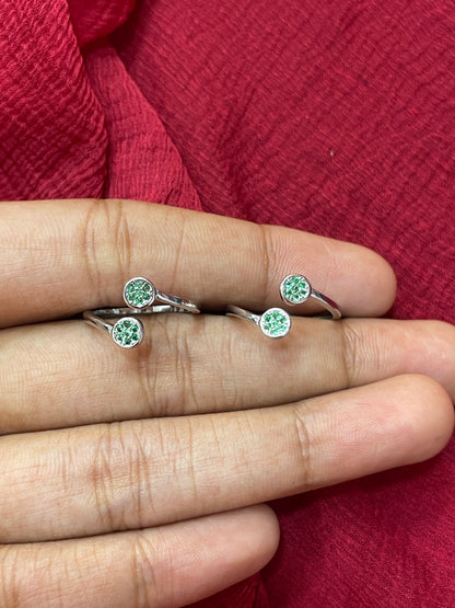 Silver Green Stone Toe Rings