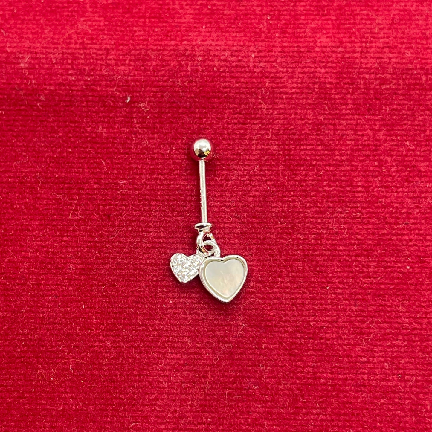 92.5 Sterling Silver Double Heart Bugadi for Women | Mother-of-Pearl & Pavé CZ Hearts | Helix Earring pair