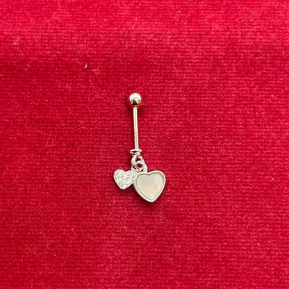 92.5 Sterling Silver Double Heart Bugadi for Women | Mother-of-Pearl & Pavé CZ Hearts | Helix Earring pair