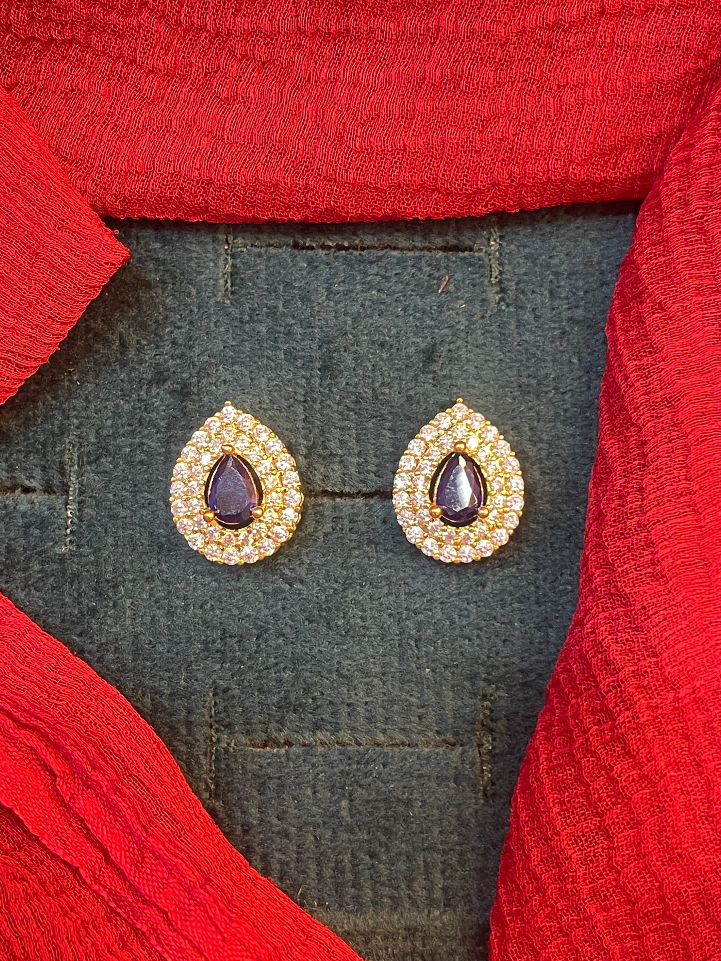 92.5 silver gold plated stylish blue stone drop earrings