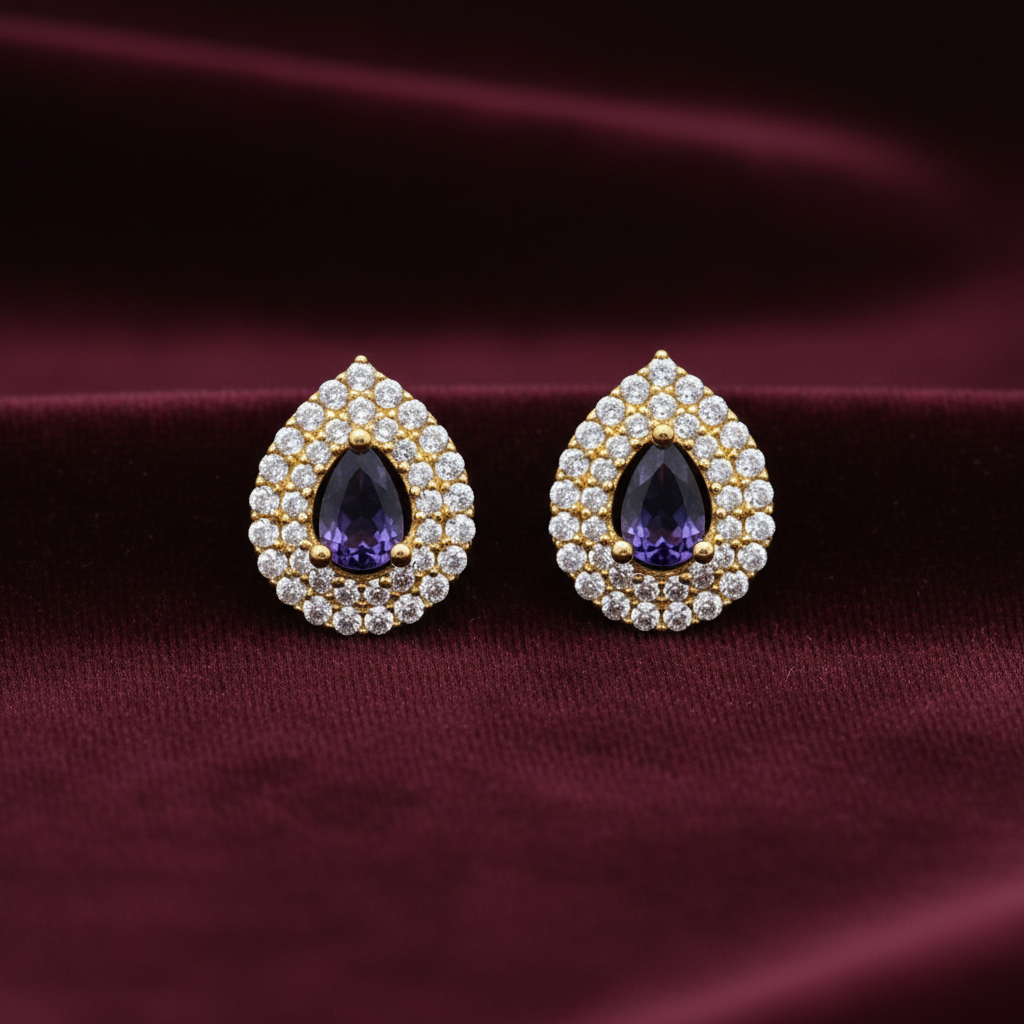 92.5 silver gold plated stylish blue stone drop earrings