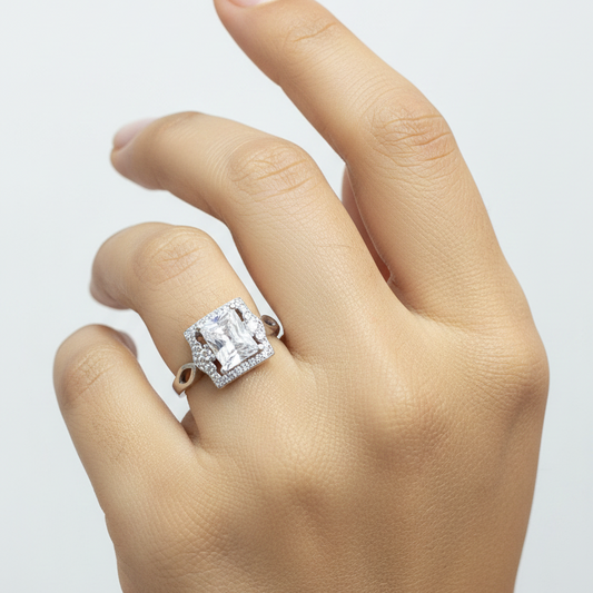 92.5 Silver White Stone Ring for Women Size 10 | Stylish Elegant Design | Everyday Jewellery