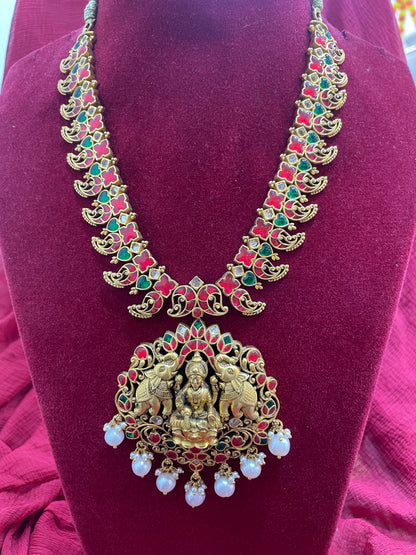 Silver traditional Lakshmi devi necklace gold plated