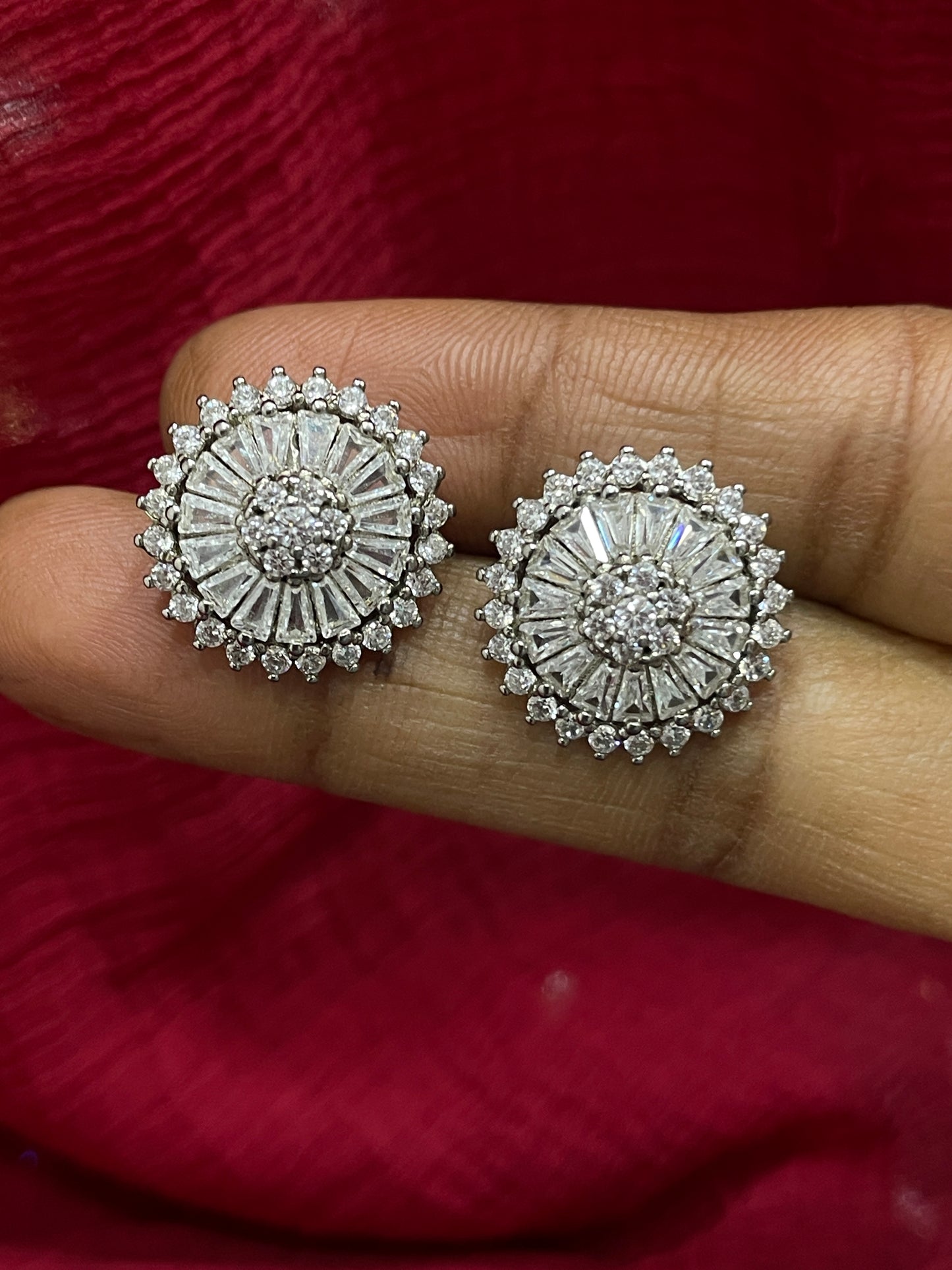 92.5 Silver White Stone Earrings | Sparkling Elegant Design | Jewellery