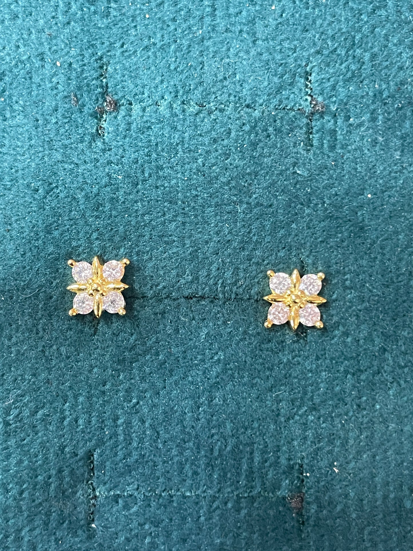925 Silver Gold Finish Floral Stud Earrings | CZ Elegant Earrings with Ball Screw Back