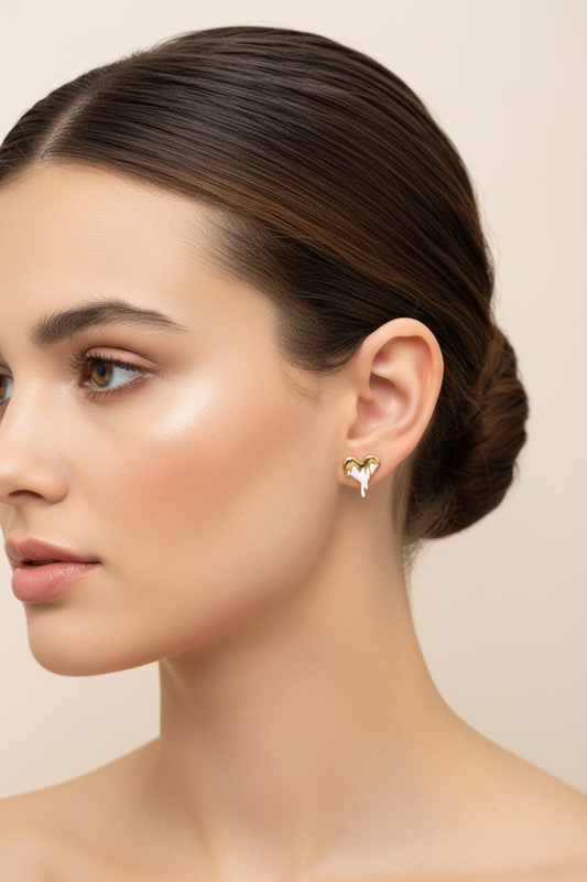 92.5 Silver Gold Plated Heart Earrings for Women | Stylish Romantic Design | Elegant Jewellery