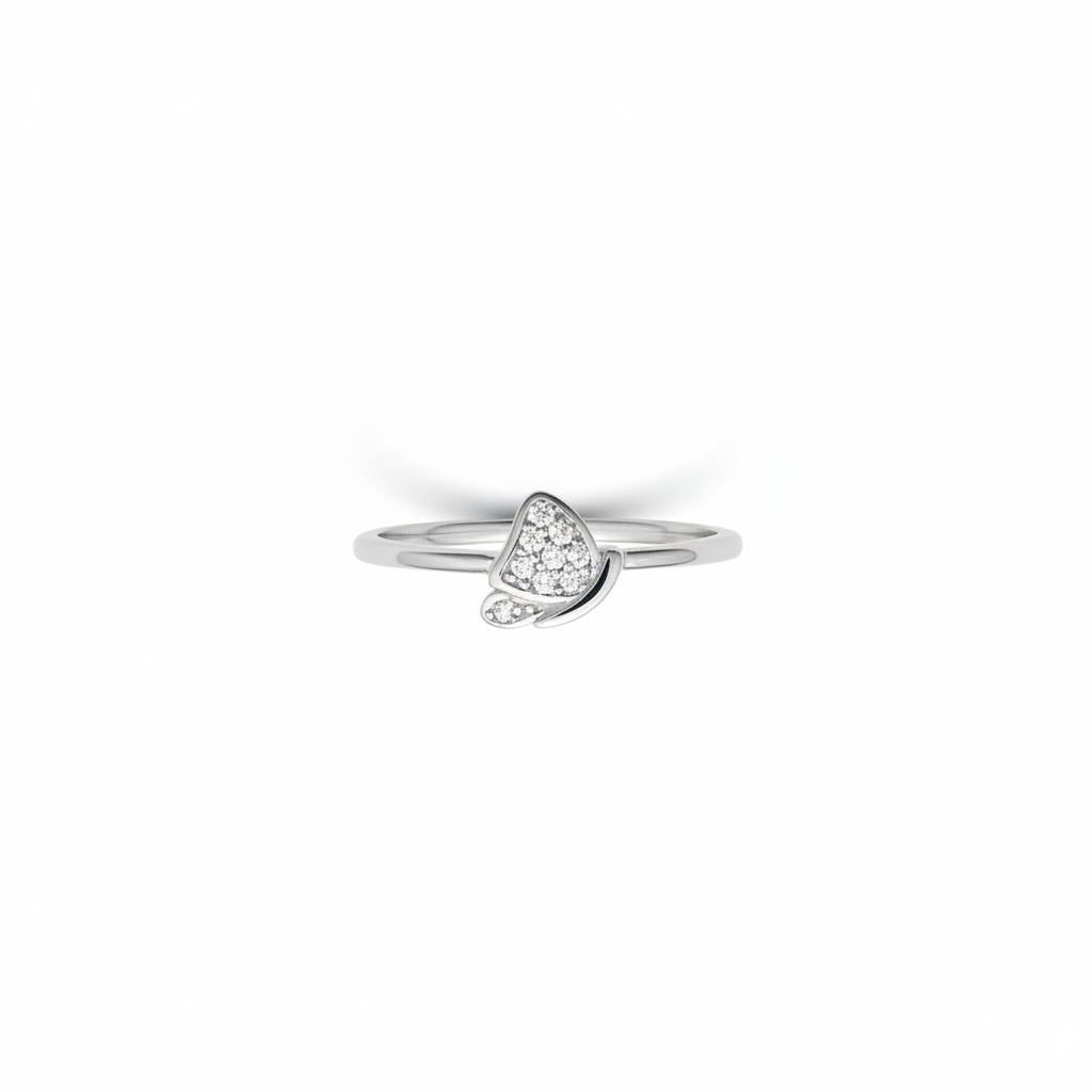 92.5 Sterling Silver Pave White CZ Butterfly Finger Ring for Women