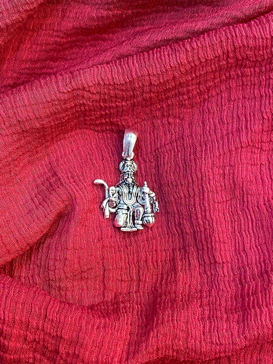 92.5 Silver Oxidised Veer Hanuman Pendant for Men & Women | Sacred Antique Finish | Spiritual Jewellery