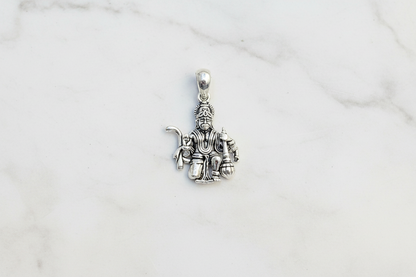 92.5 Silver Oxidised Veer Hanuman Pendant for Men & Women | Sacred Antique Finish | Spiritual Jewellery