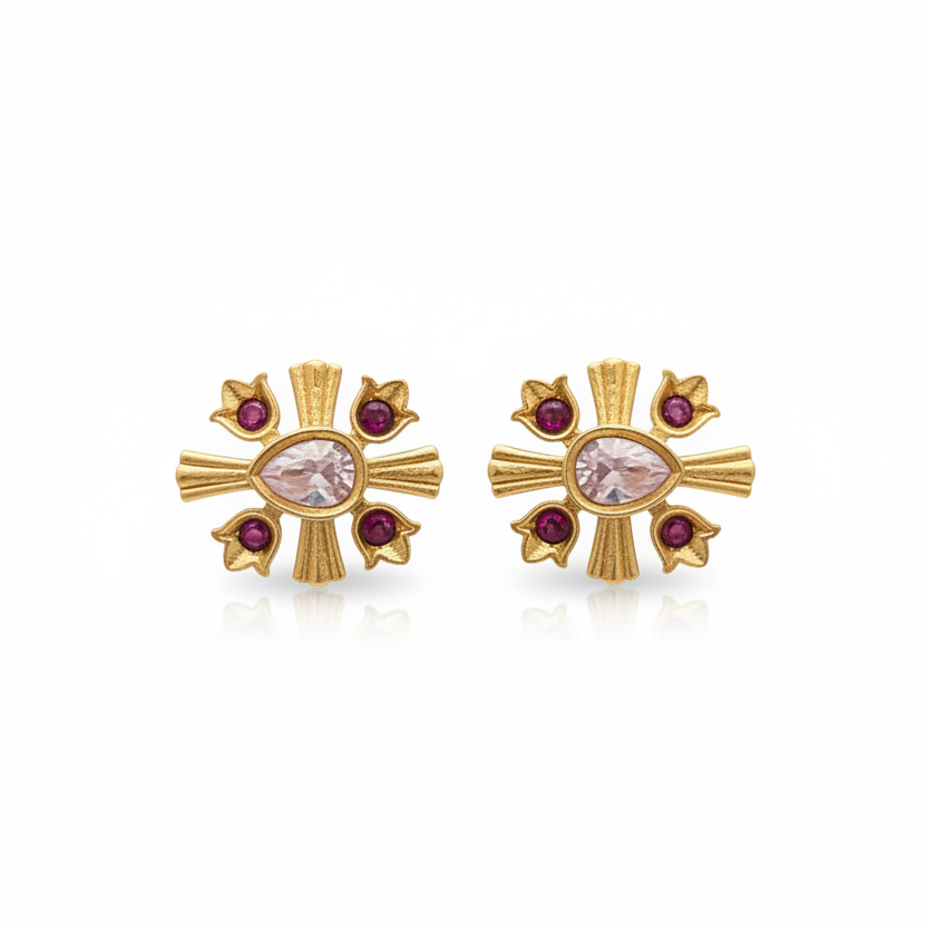 92.5 silver classy gold plated flower earrings