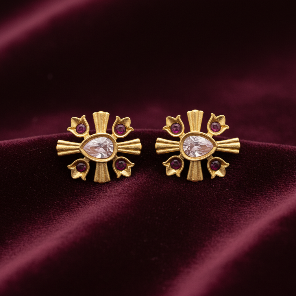 92.5 silver classy gold plated flower earrings
