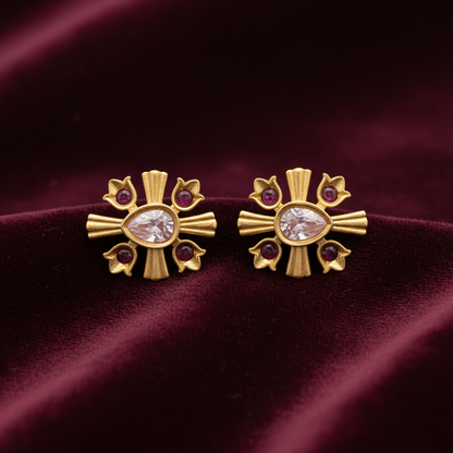 92.5 silver classy gold plated flower earrings