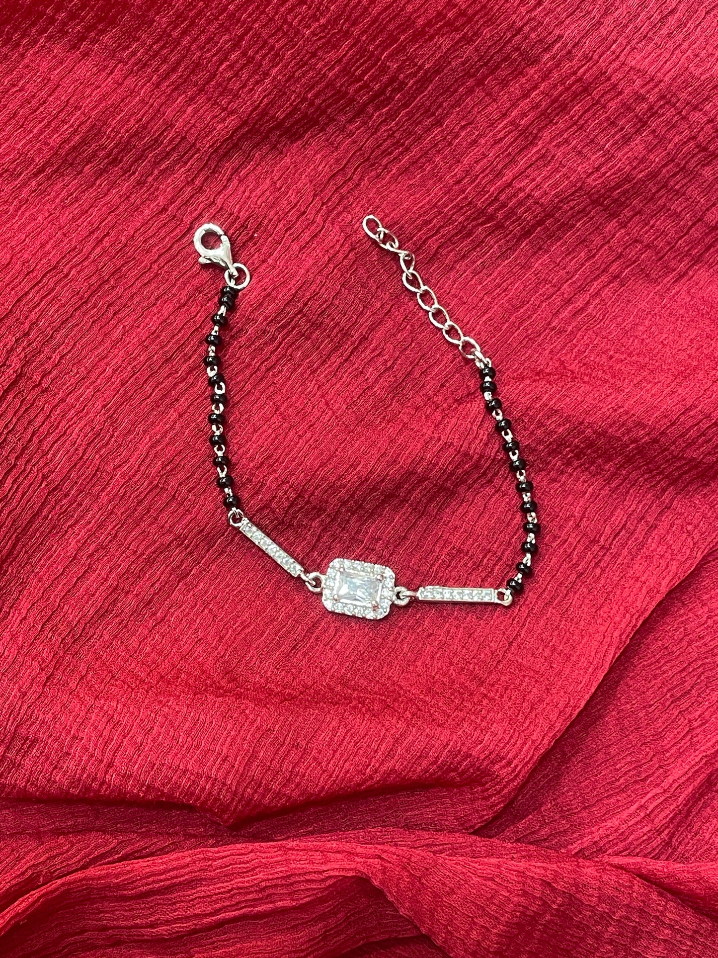 92.5 Silver Black Beads Bracelet for Women 6.5 Inches | Stylish Elegant Design | Daily Wear Jewellery