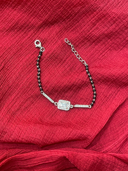 92.5 Silver Black Beads Bracelet for Women 6.5 Inches | Stylish Elegant Design | Daily Wear Jewellery