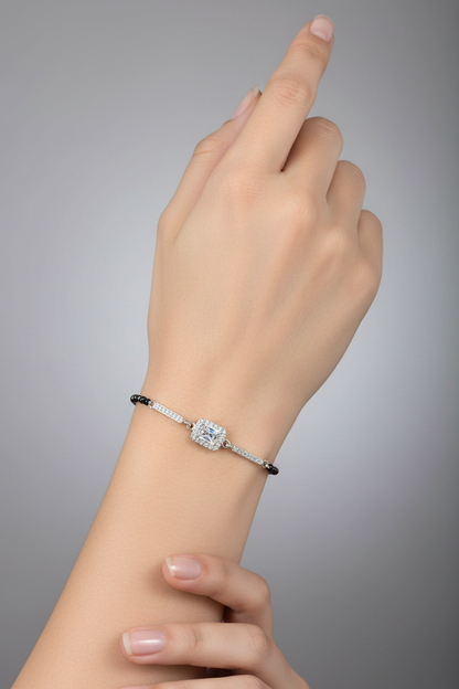 92.5 Silver Black Beads Bracelet for Women 6.5 Inches | Stylish Elegant Design | Daily Wear Jewellery