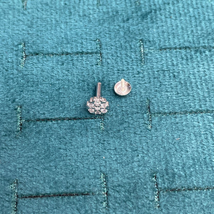 92.5 Silver Clear Stone Flower Cluster Studs Pair