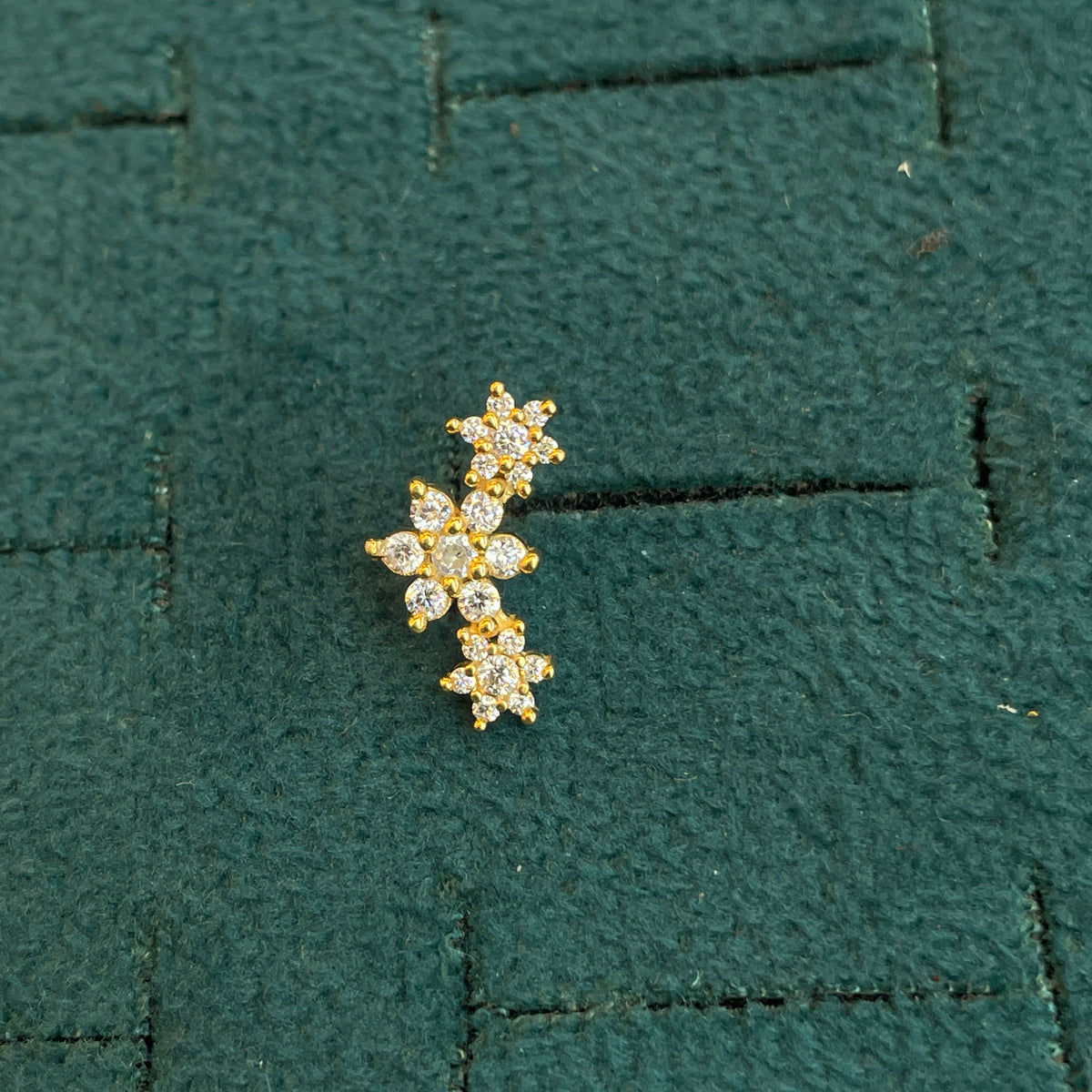 92.5 Silver Gold Plated Triple Flower Stud Earrings Pair