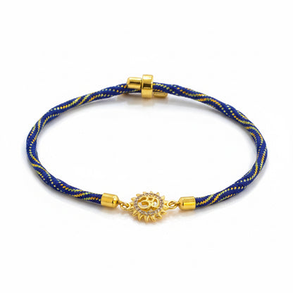 925 Silver Om Sun Rakhi for Brother | Gold Plated Charm on Royal Blue Thread