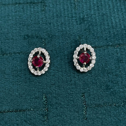 92.5 Sterling Silver Earrings for Women | Oval Pink Stone with Open White Stone Halo pair