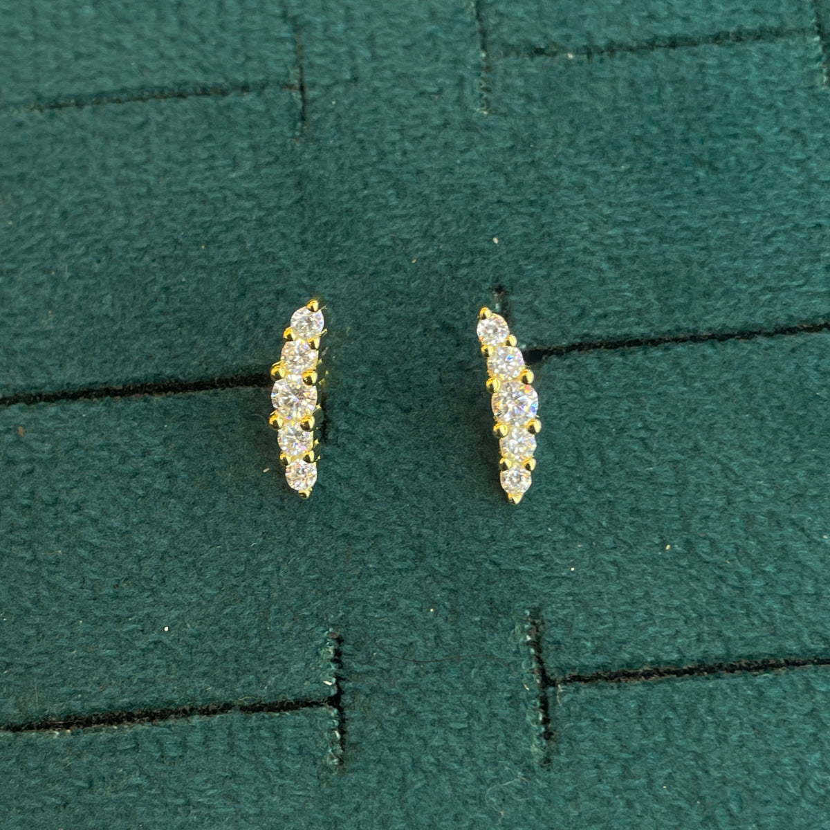 92.5 Silver Gold-Toned Clear Stone Curve Studs Pair