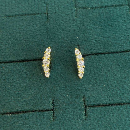 92.5 Silver Gold-Toned Clear Stone Curve Studs Pair