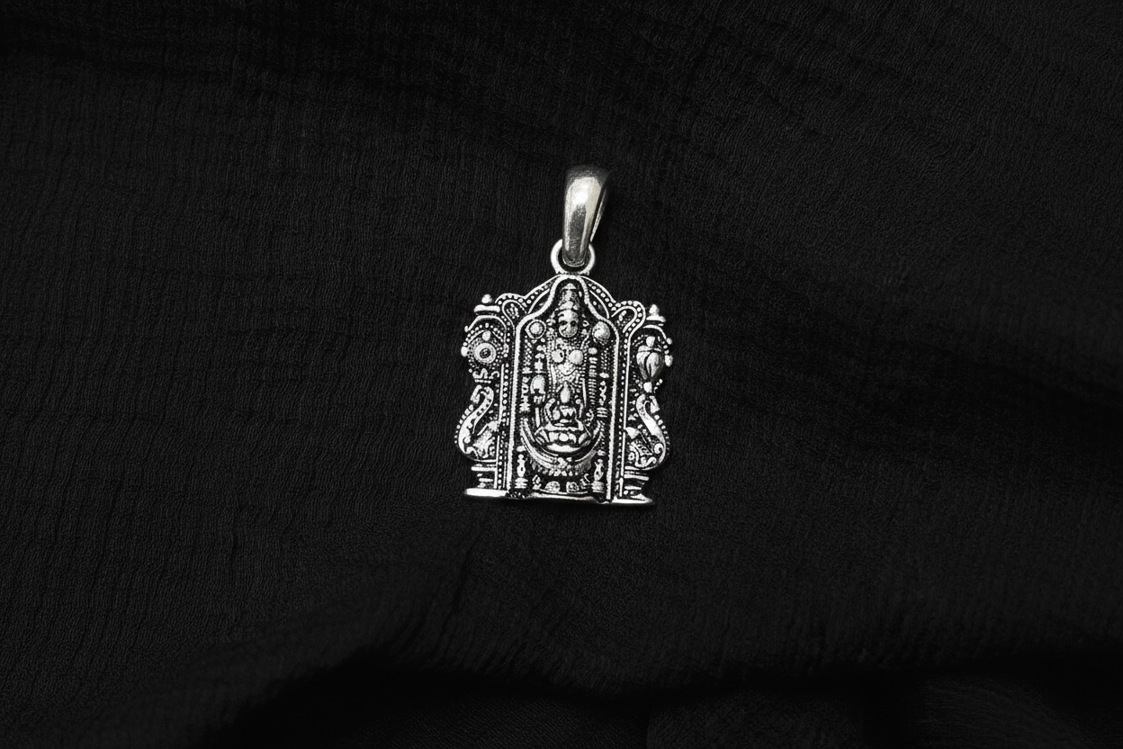92.5 Silver Oxidised Venkateswara Swamy Pendant for Men & Women | Balaji Temple Design | Daily Wear Jewellery